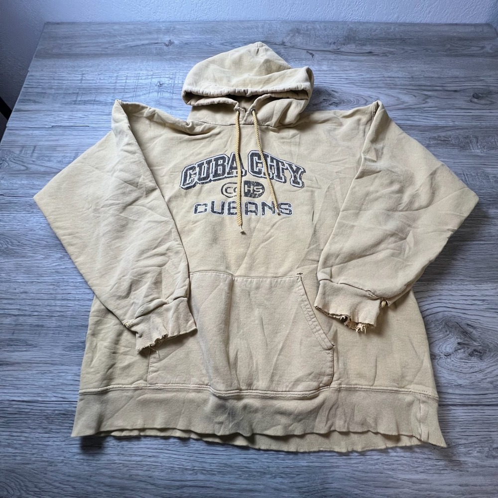 Hanes Hoodie Men Medium Tan Cuba City Cubans Distressed Vintage Graphic Pullover